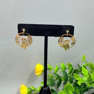 Wild Bryde Signed Gold Hummingbird Cutout Earrings